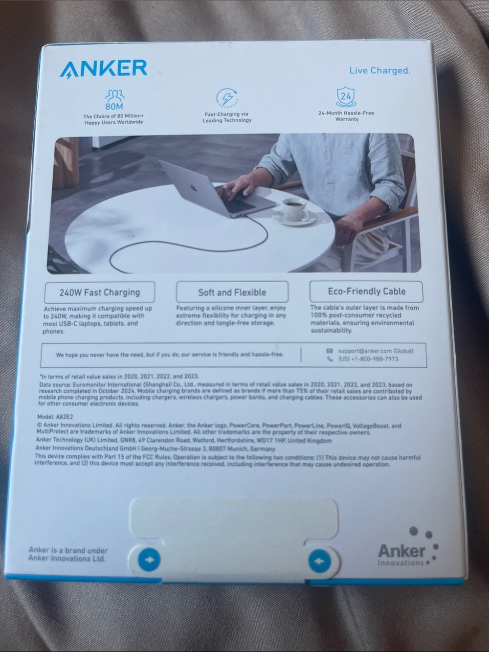 Anker White and Blue Fast Charging Cable Packaging - Picture 2 of 2